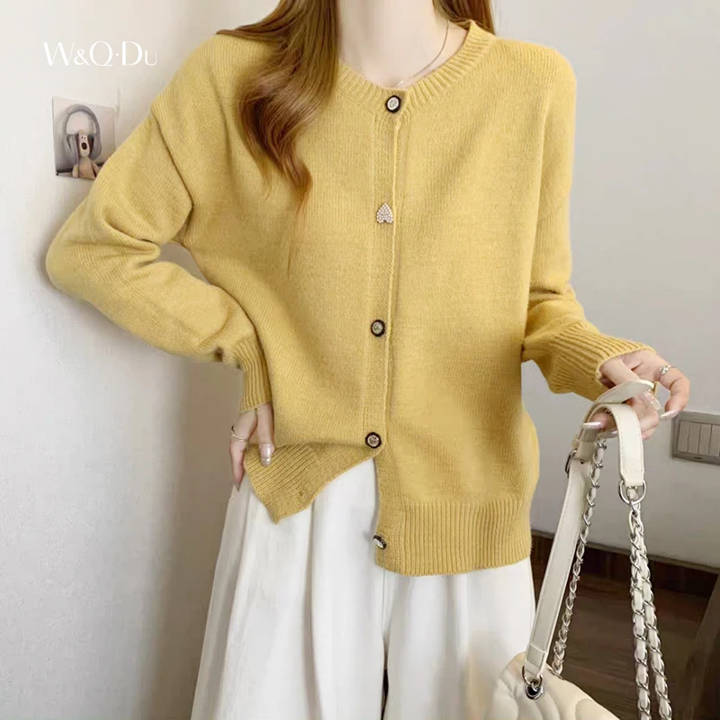 韩系百搭复古针织开衫简约气质设计感上衣