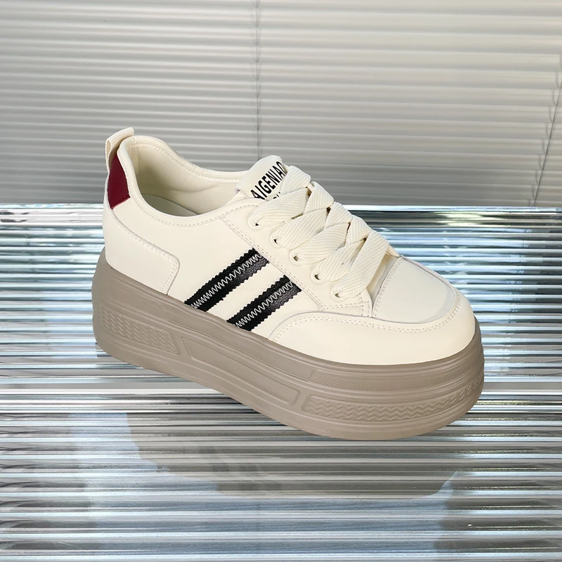 【8.5公分】经典百搭休闲鞋2024新款低帮系带厚底增高圆头时尚女鞋