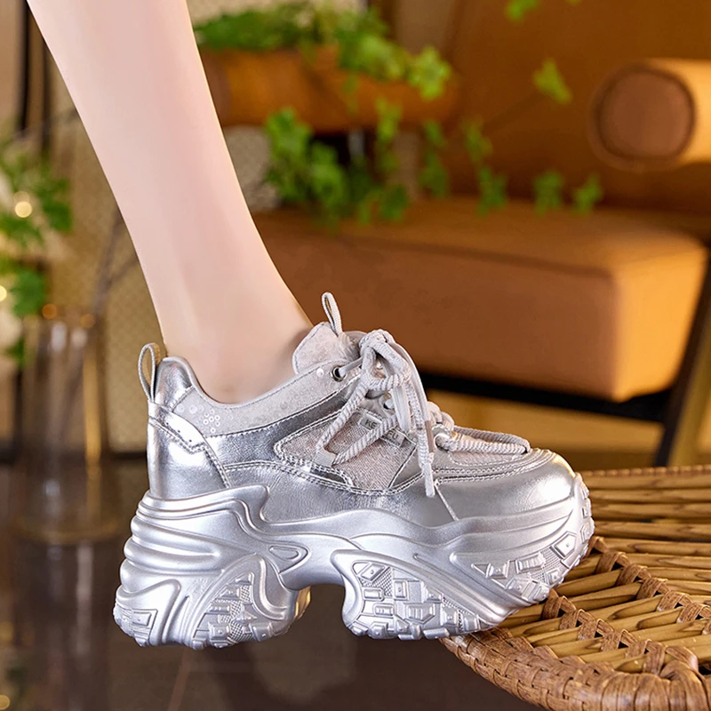 增高10cm透气老爹鞋2024秋季新款运动鞋厚底时尚休闲内增高女鞋