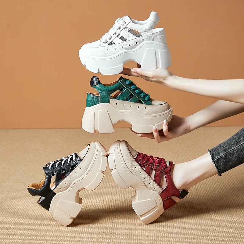 增高9cm老爹凉鞋女夏季2024新款镂空运动鞋百搭厚底内增高洞洞鞋