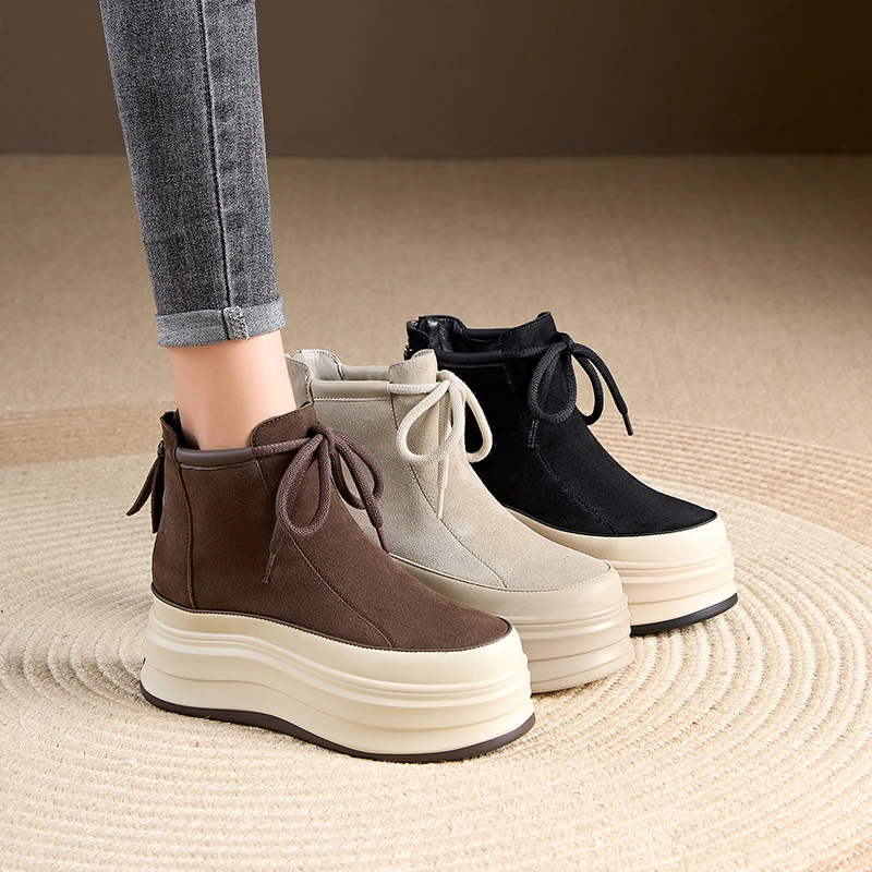 【8.5公分】2024秋冬高帮鞋百搭时尚厚底增高韩版休闲鞋小个子女鞋