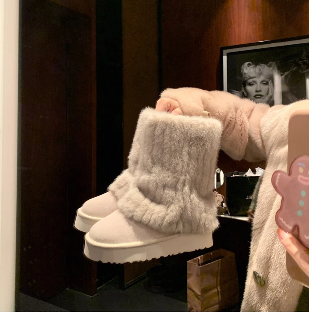D【sheii苏茵茵】冰岛之恋~厚底加绒保暖雪地靴女短筒棉靴E3407346