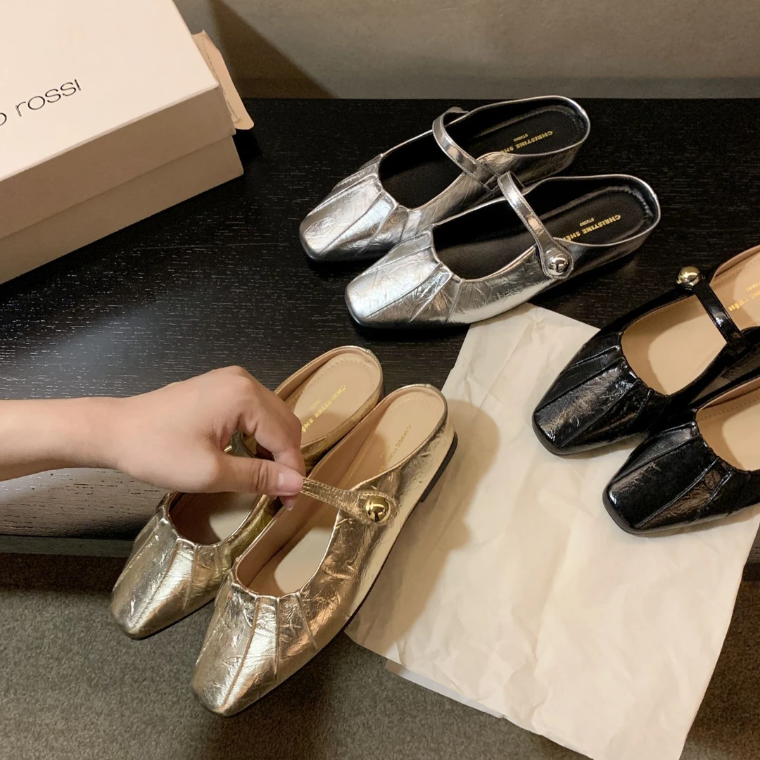 【sheii苏茵茵D】两个款式~内增高法式扣带单鞋女包头半拖E4201195