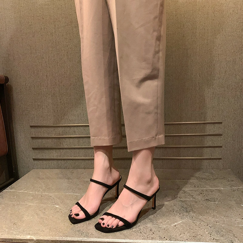 【sheii苏茵茵】可正式可随意~法式SW方头一字带细跟拖鞋夏E22T097A