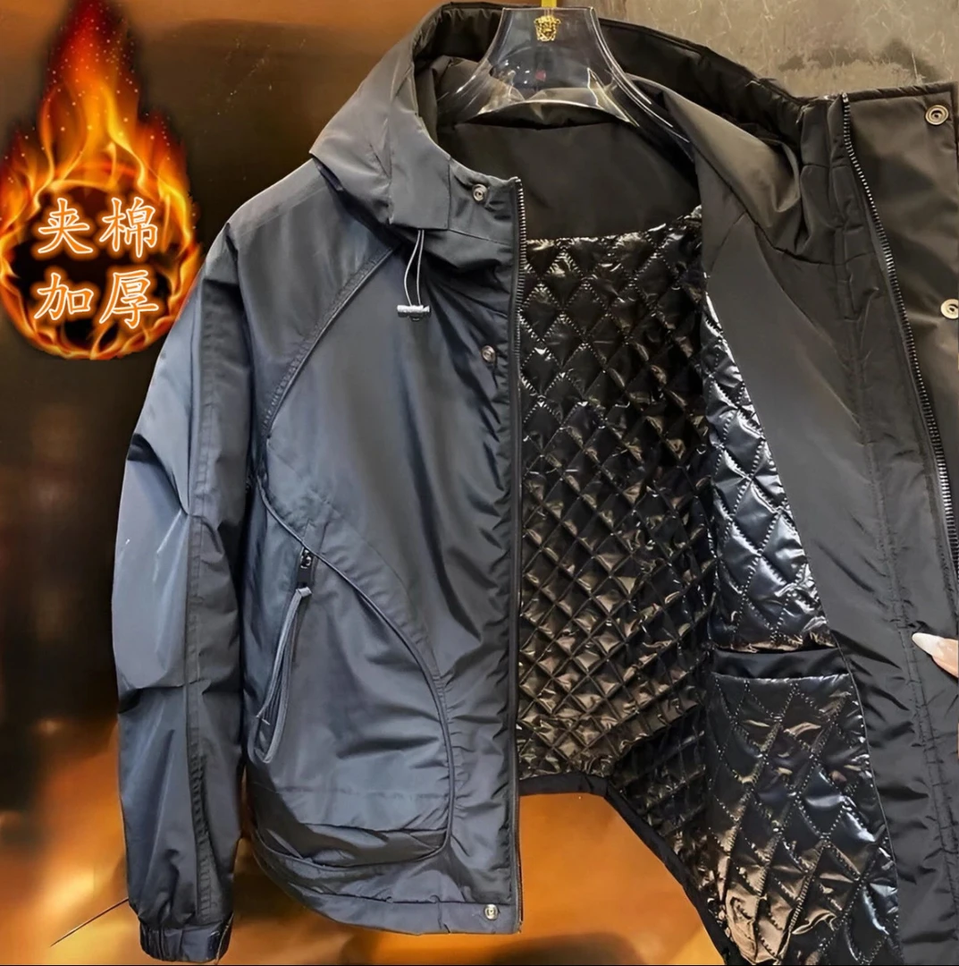 2025秋季新款外套男士百搭冲锋衣潮流宽松工装潮牌加厚夹克连帽