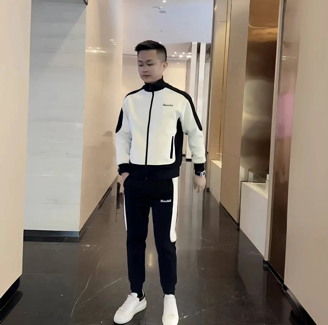 休闲运动套装男2025秋季新款气质立领商务休闲时尚百搭拼色潮流