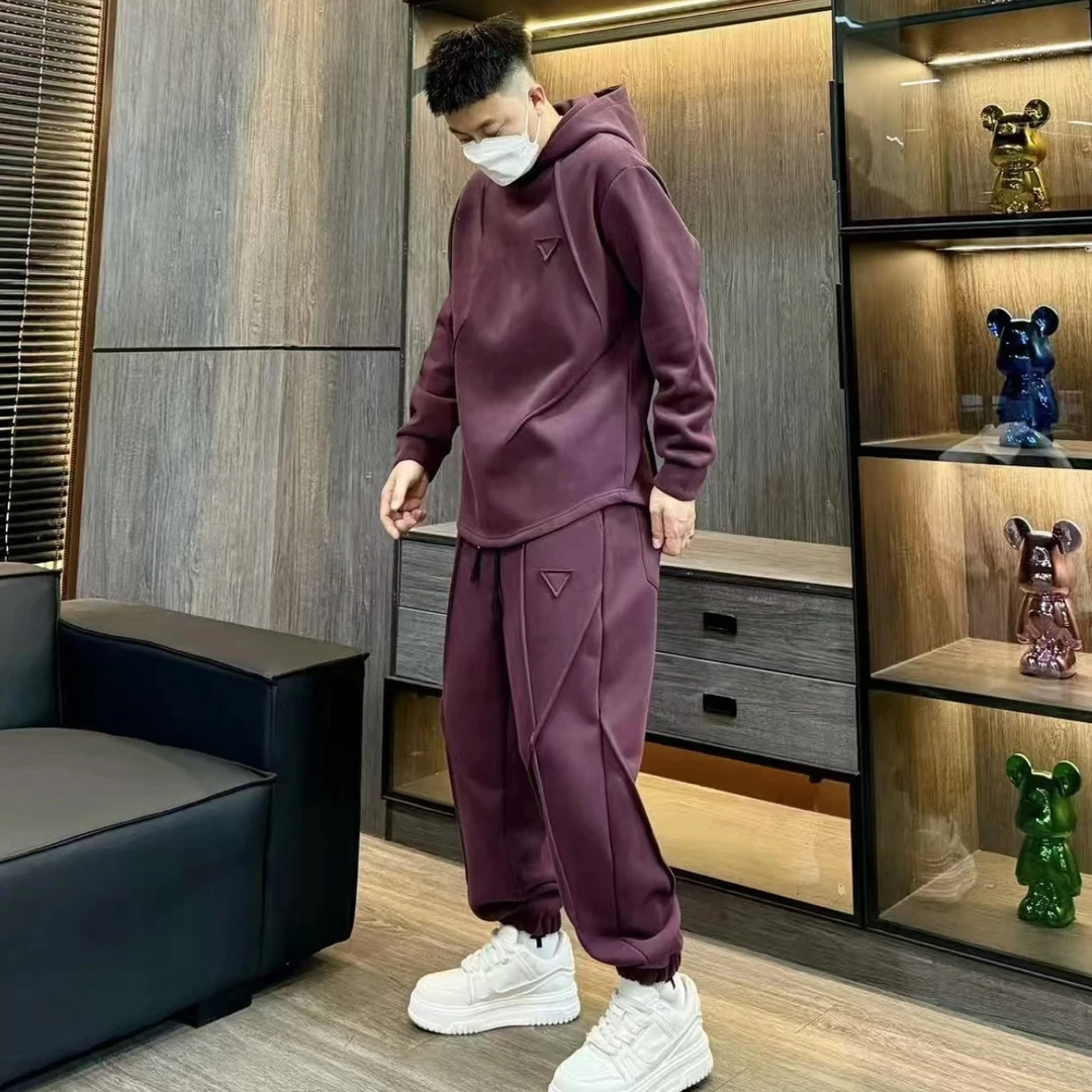 『小宇』xy-7215秋冬加绒加厚宽松百搭男士哈伦裤时尚卫衣休闲套装