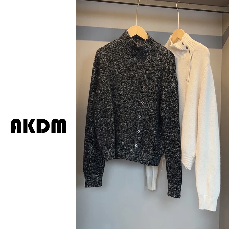 AKDM澳毛开衫高领毛衣女针织保暖上衣87993