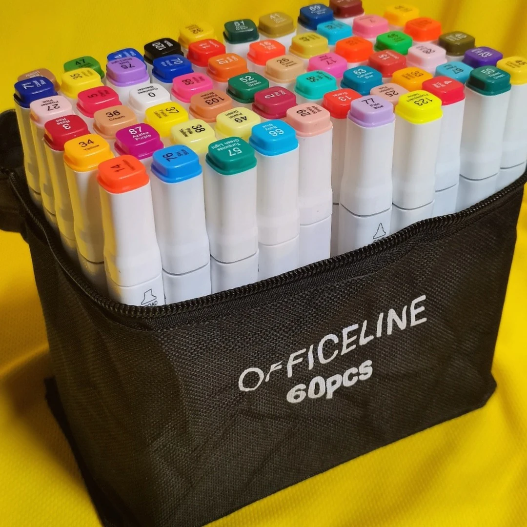 【乌市发货】马克笔60色白杆 学生双头彩笔油性画笔套装绘画