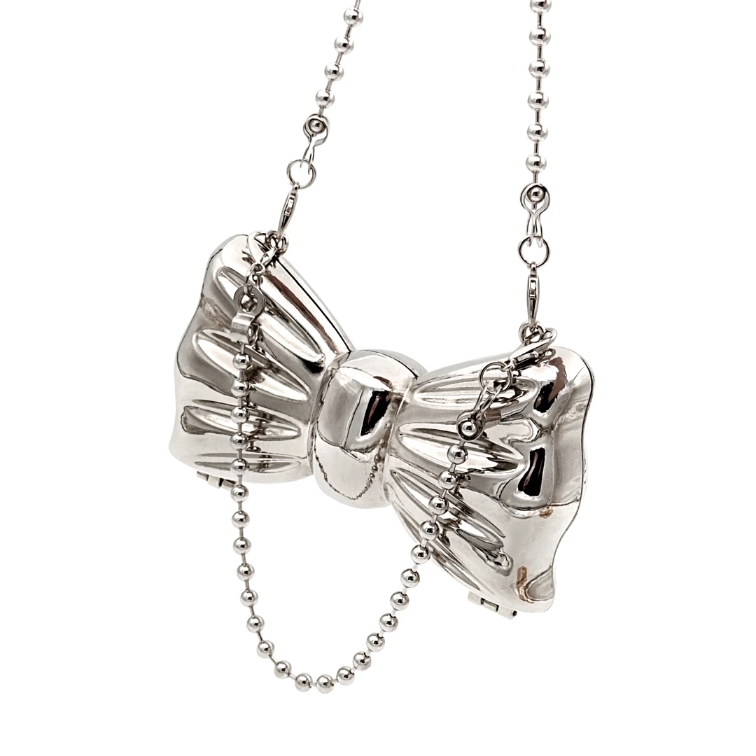 B63银色蝴蝶结合金包包迷你包包单肩斜挎包百搭链条包包迷你包