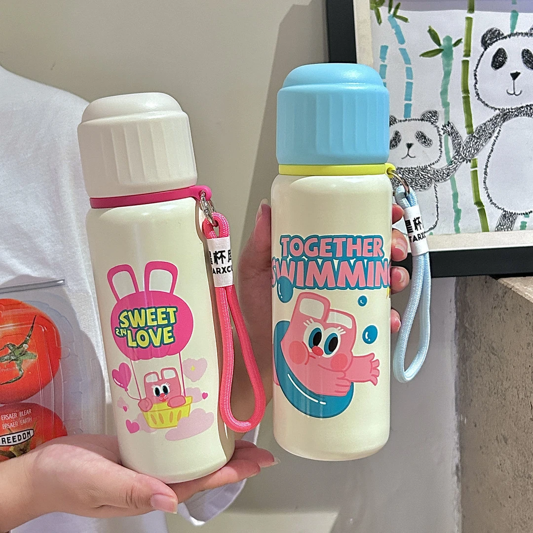 可爱涂鸦保温杯高颜值女生儿童水杯大容量316不锈钢带茶隔饮水杯