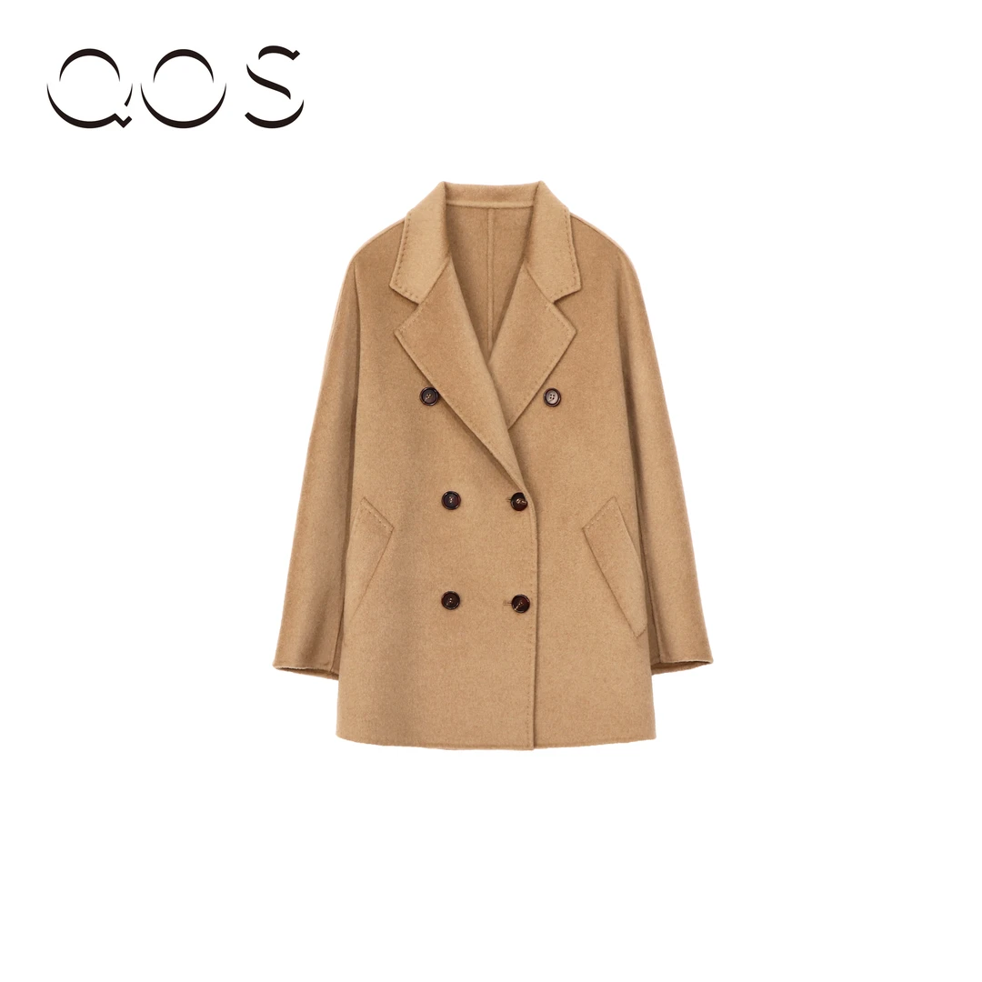 101801短款100%骆驼绒双排扣驼绒大衣显瘦外套V5517