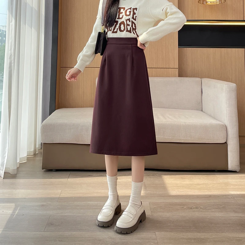 秋冬季毛呢半身裙时尚洋气后开叉中长裙2025新品A字百搭气质裙子