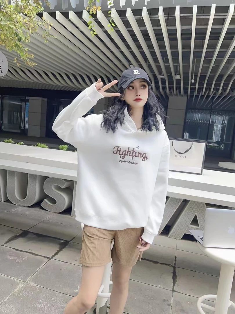 防风扣连帽加绒 拼色字母刺绣宽松显瘦百搭卫衣