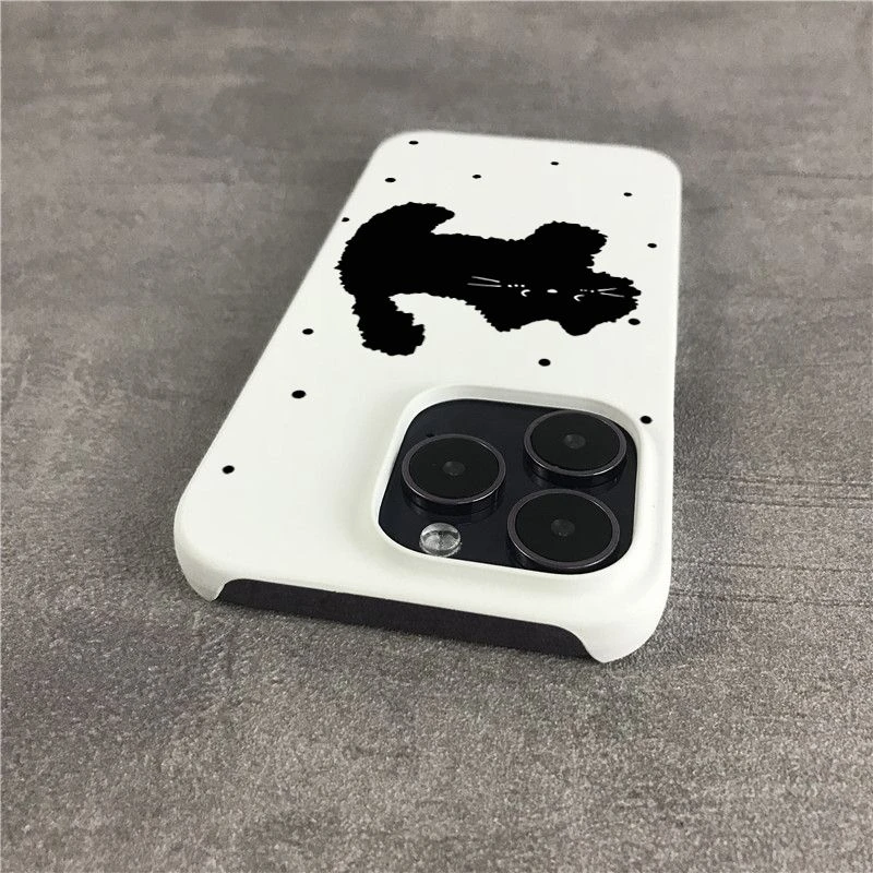 斑点黑猫适用苹果15promax手机壳15卡通iPhone14pro大孔12菲林11p