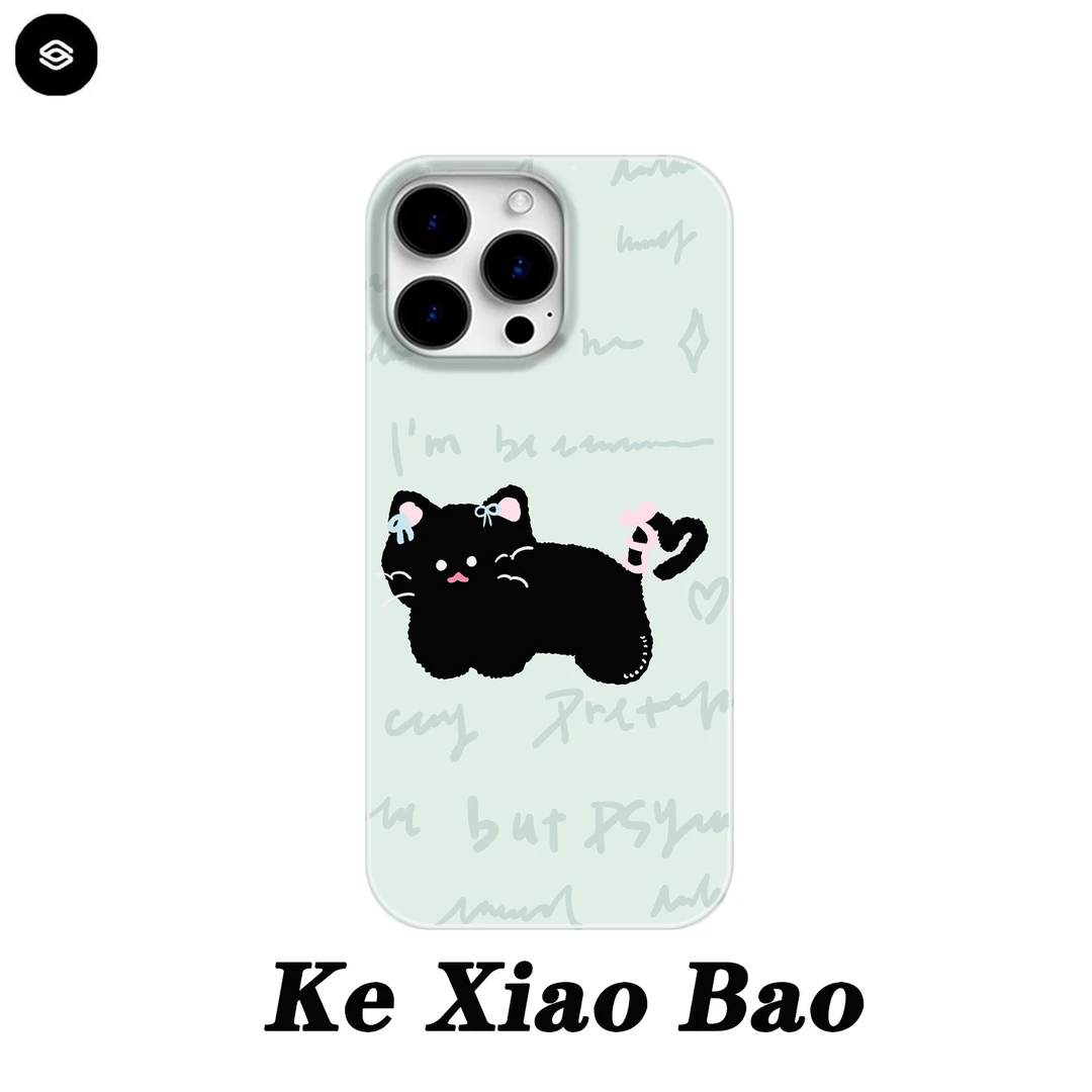 英文小黑猫适用苹果16promax手机壳小众14pro保护壳X卡通13可爱11
