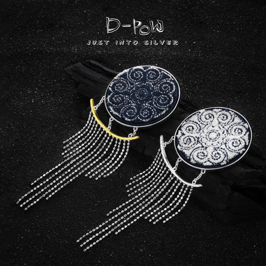 灯小炮 吊坠925银布 铜鼓锦蓝绣月影流苏吊坠（5341）国风百搭