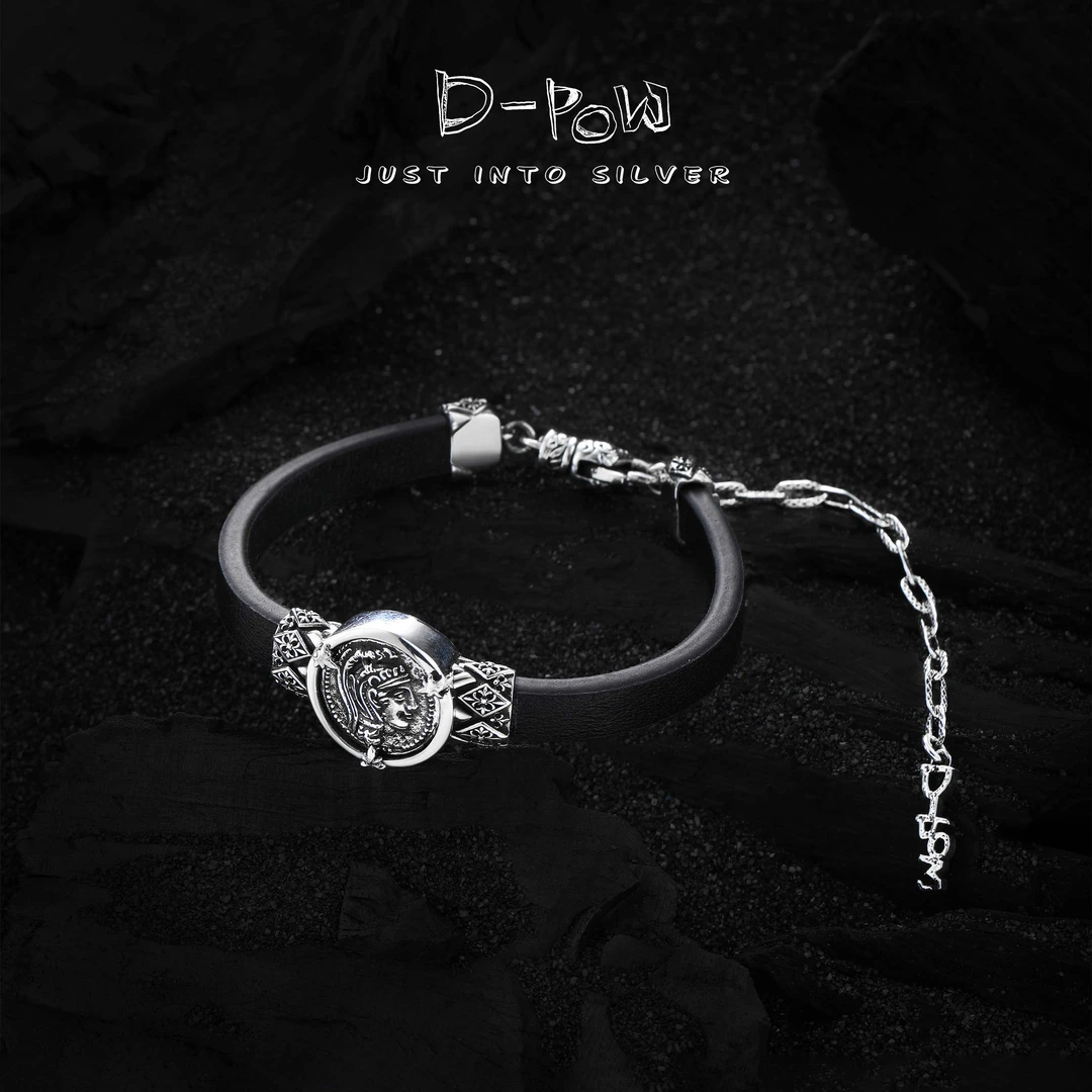 灯小炮 坠链均925银皮质 雅典娜手工古币克罗布纹头层皮颈绳（6137