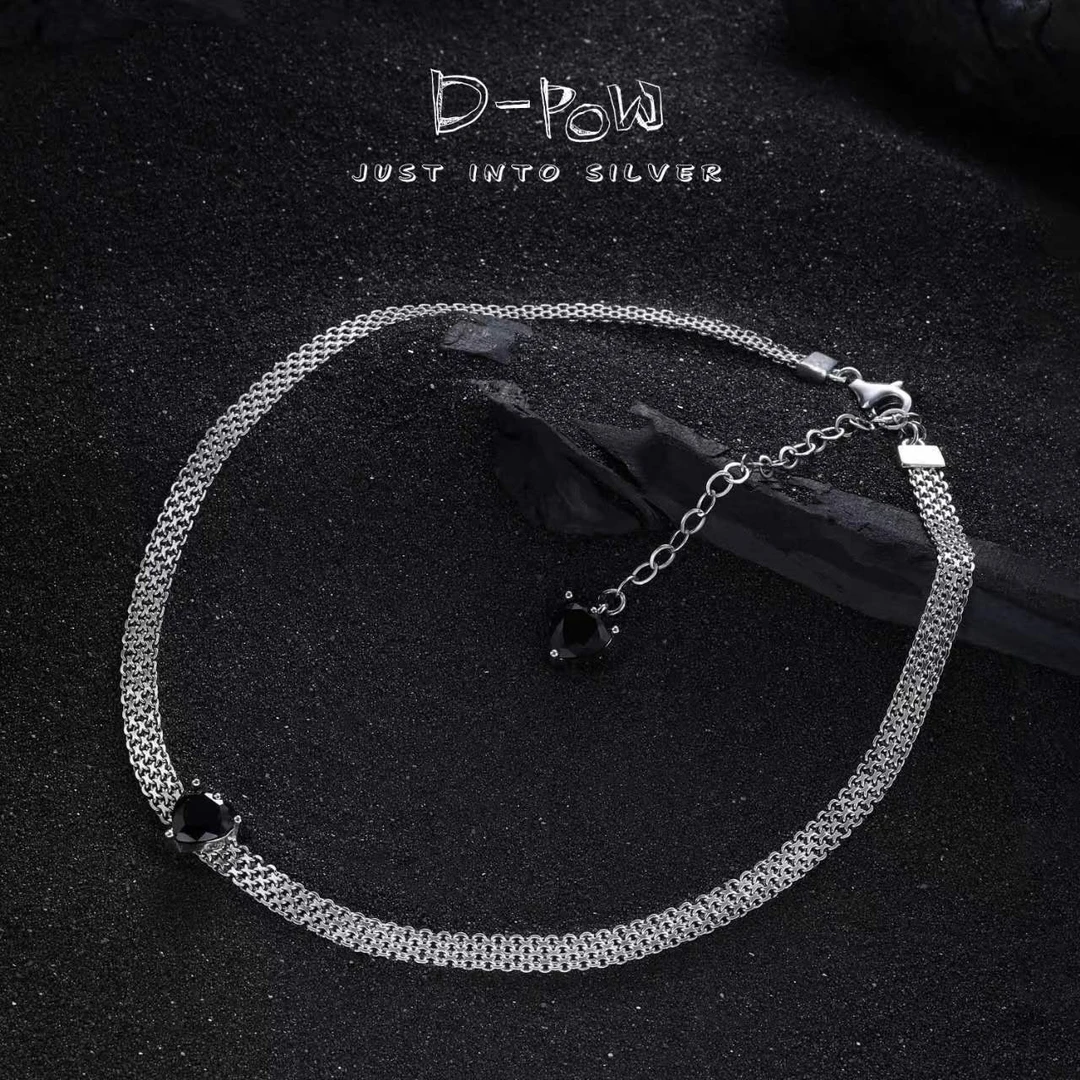 灯小炮 925银合成锆石手链 双层进口编织蕾丝小黑心项链手链1699