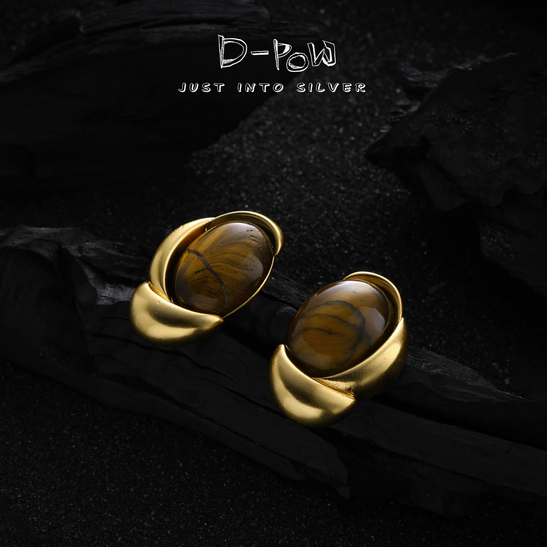 灯小炮 铜合金树脂耳饰 龙年虎眼中古耳钉（6467）气质轻奢时尚百搭