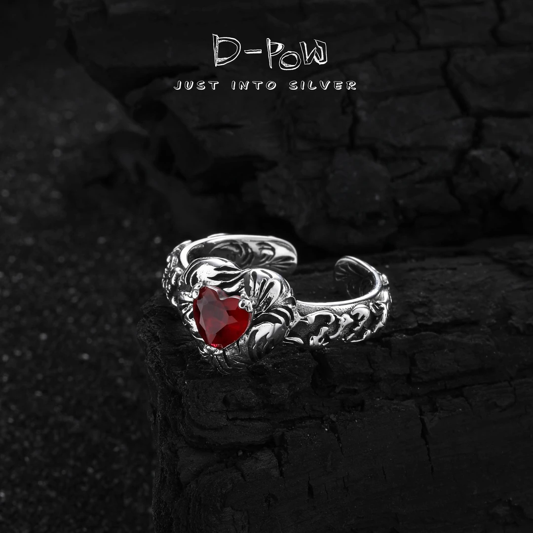 灯小炮 925银合成锆石戒指 杵花卷草克罗中古卢比心心戒指（7737）