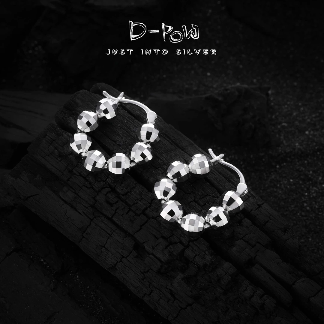 灯小炮 925银耳饰 镭射多棱繁星耳圈（7144）气质百搭轻奢法式简约