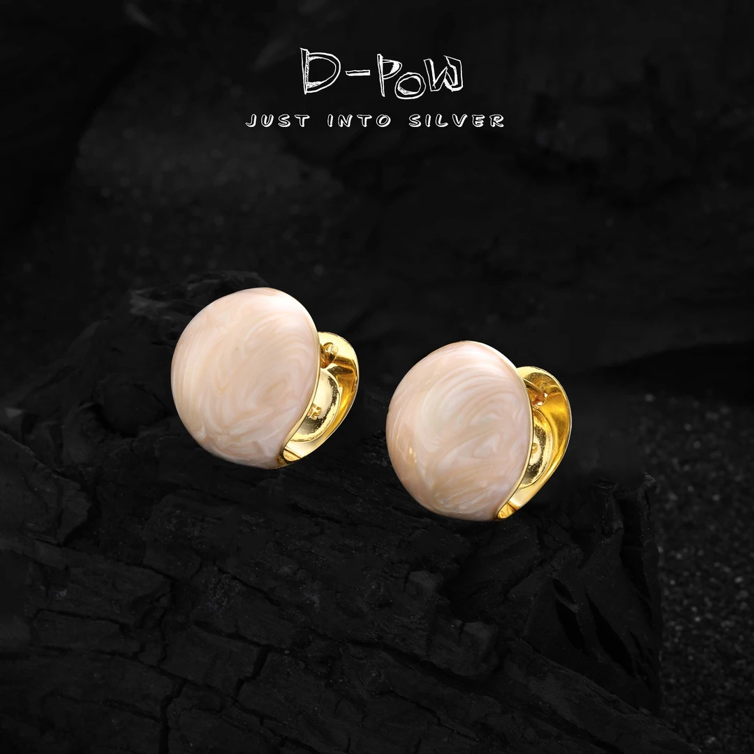 925银珐琅耳饰 新品乳白珐琅滴釉法式轻奢纯银耳扣（7059）