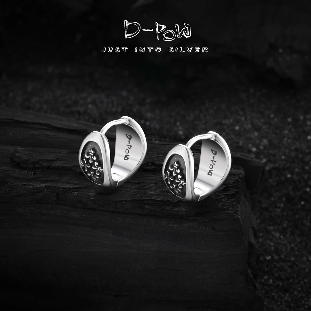 灯小炮 925银耳饰 【克罗迷都】熔岩板块手工浮雕耳扣（7748）气质