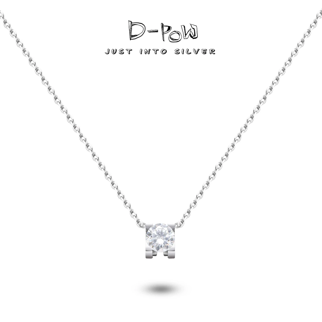 链子925银合成锆石 高定1.5克拉牛角项链（7668）