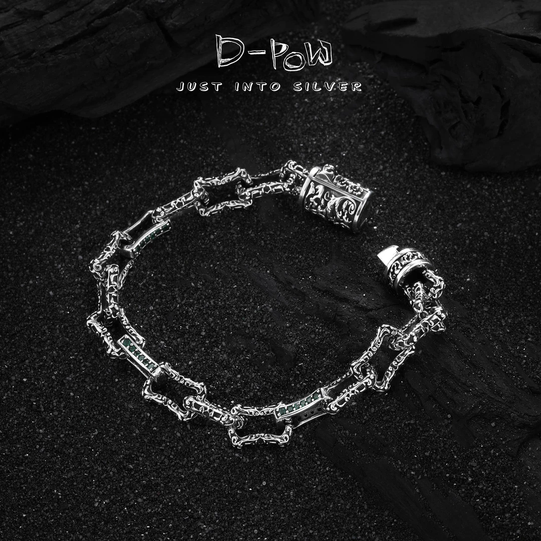 灯小炮 925银合成锆石手链 熔岩骨点镶高定手工手链（7284）手工