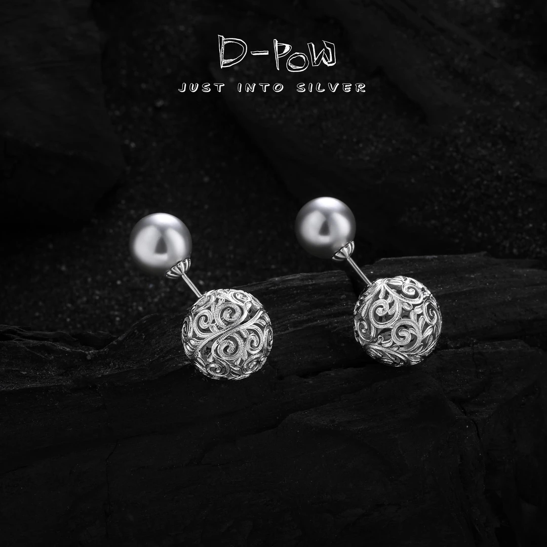 灯小炮 925银仿珍珠耳饰 爱洛女神施华洛前后耳钉（7018）手工气质