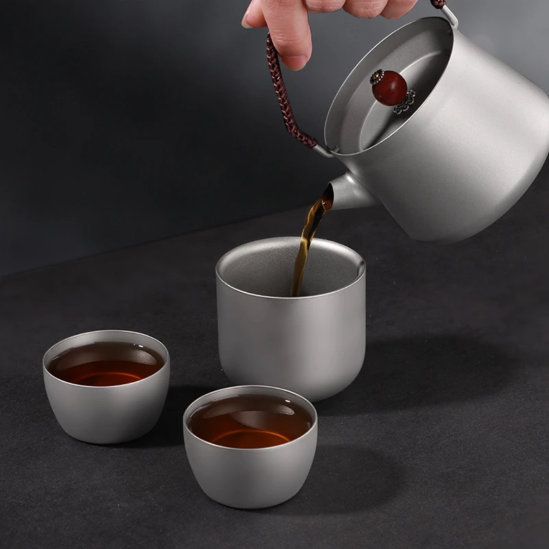 纯钛提梁泡茶壶户外旅行茶具套装便携式一壶三杯功夫茶具高档定制