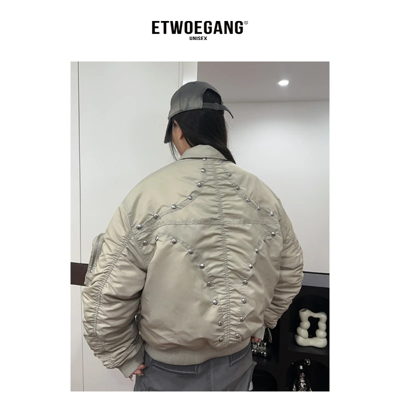 121【星月铆钉Bomber羽绒外套】潮牌宽松羽绒男女同款美式休闲百搭