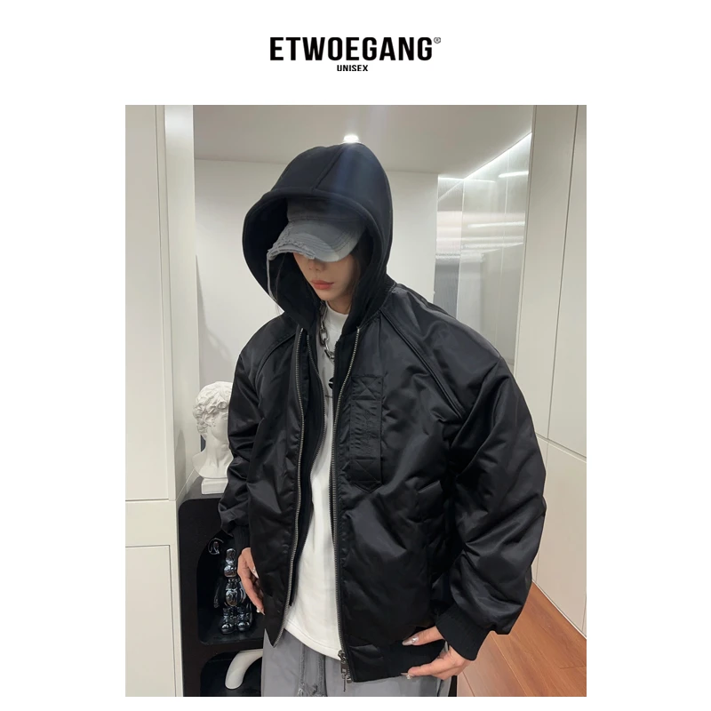 121【巴黎走秀假两件bomber羽服】潮牌宽松羽绒男女美式休闲百搭