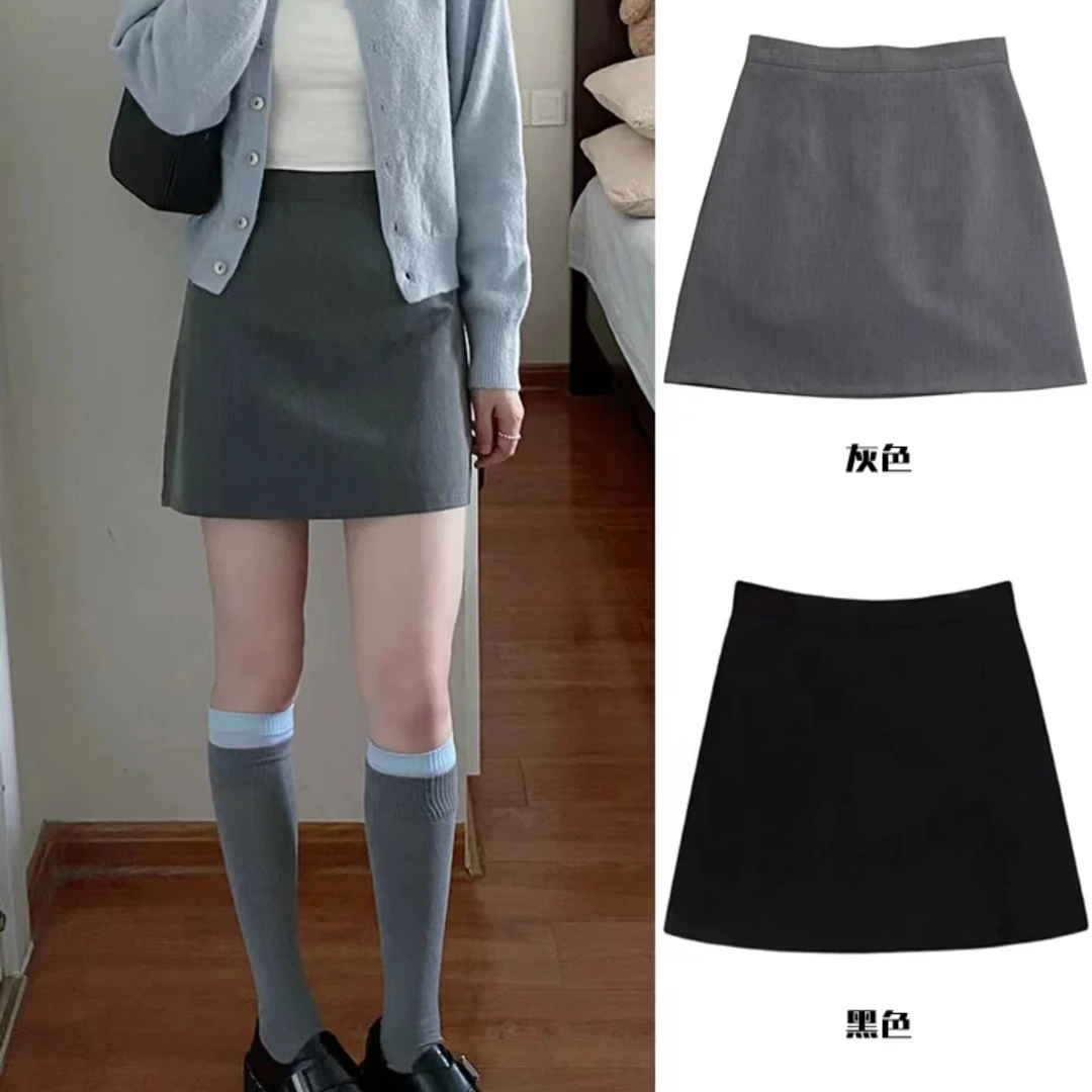 灰色西装半身裙女春夏2024年新款百搭显瘦a字裙短裙