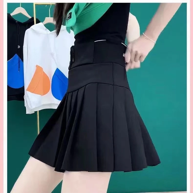 罗纹松紧腰黑色百褶裙女2023秋冬新款高腰a字裙显瘦短裙a型半身裙