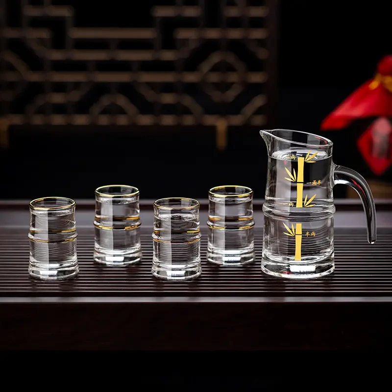 家用玻璃白酒杯轻奢酒壶酒盅创意烈酒竹节酒杯整套待客酒具分酒器
