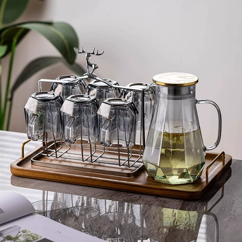 高颜值耐高温水具套装家用玻璃杯子水杯轻奢待客送礼专用杯子套装