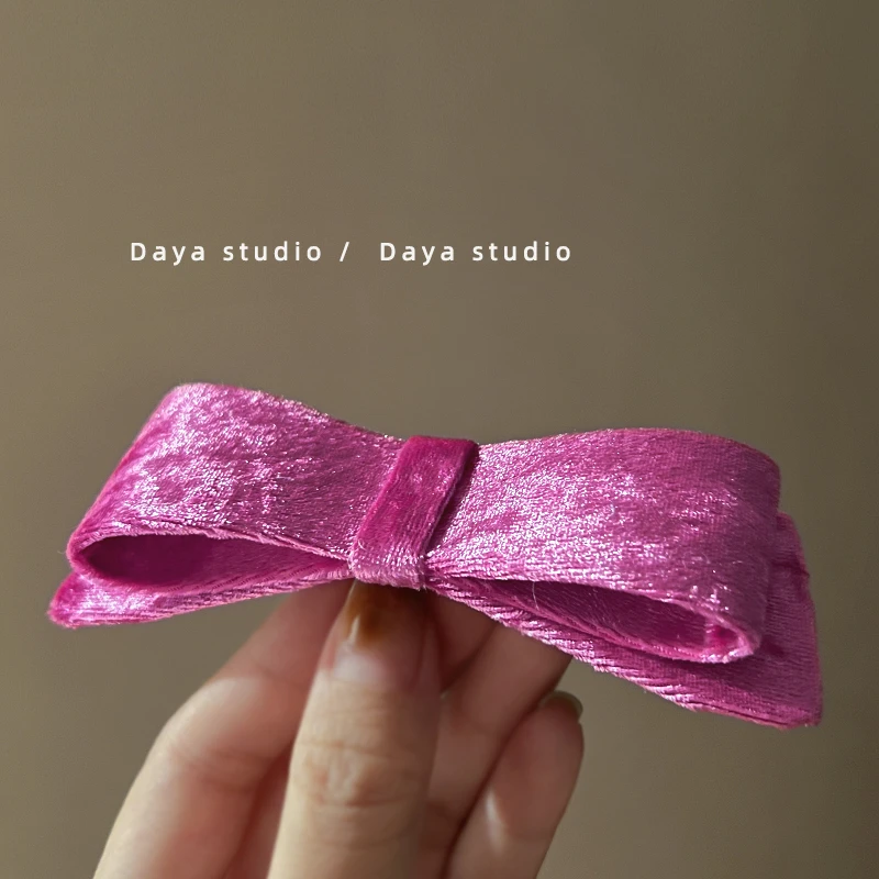 丝绒树莓粉 浪漫法式复古立体蝴蝶结发夹 高级感小众气质后脑勺夹