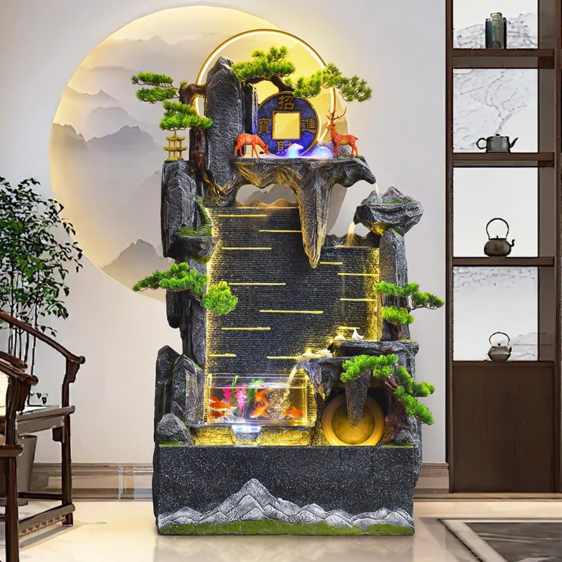 7205中式大型假山流水喷泉玄关水景墙屏风客厅庭院办公室落地摆件