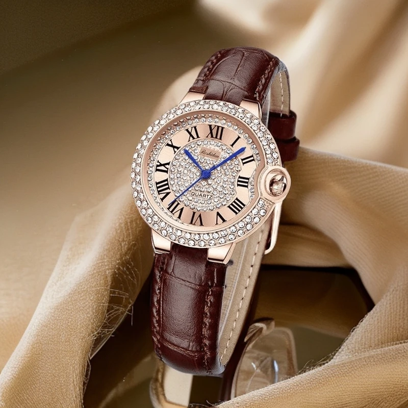 【官方正版】BDS新款轻奢满钻时尚气质蓝针防水手表女士腕表8176