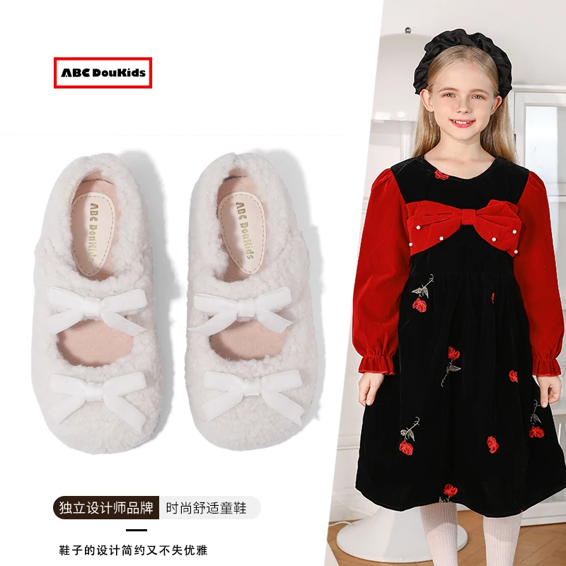ABC Doukids女童公主鞋2025秋冬新款儿童舒适软底棉鞋加绒平底鞋