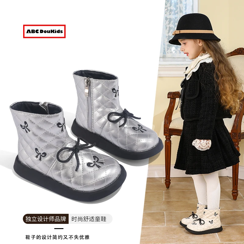 ABC Doukids女童马丁靴2025秋冬新款儿童时尚蝴蝶结公主靴宝宝靴