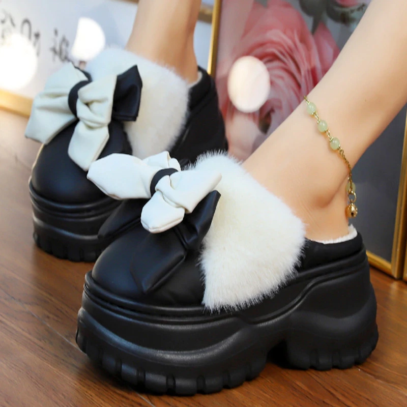 新款棉拖鞋女士冬时尚高跟鞋室内防水居家月子保暖厚底防滑棉拖鞋