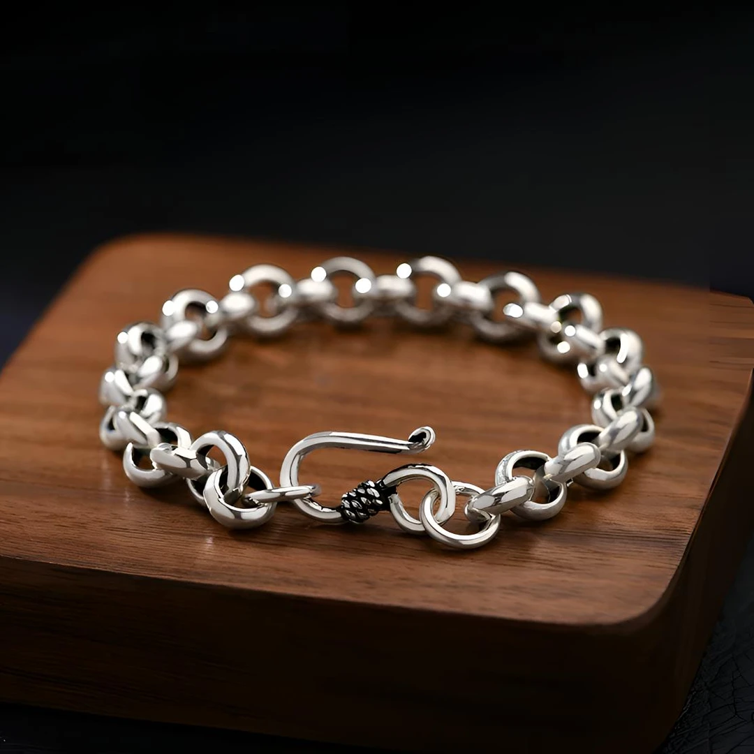 925银手链 环环相扣手链 男女款情侣时尚简约 O字圆圈 银链手饰