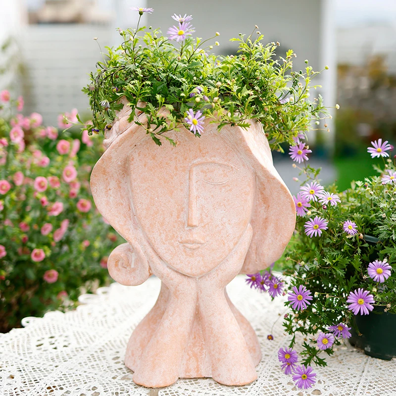 创意人像艺术多肉花盆桌面阳台布置家用庭院装饰网红户外花园摆件