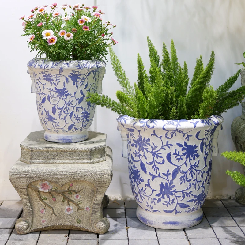 庭院中式花盆仿青花瓷户外大号创意兰花三角梅盆景家用布置装饰