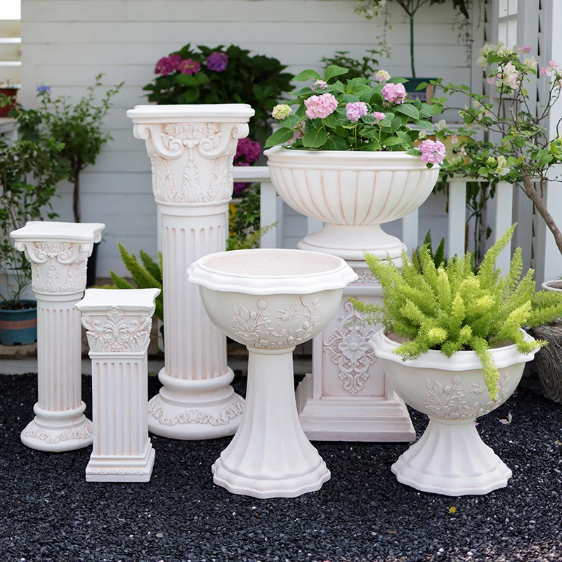 欧式罗马柱高脚大花盆家居装饰品户外庭院酒店露台创意造景布置
