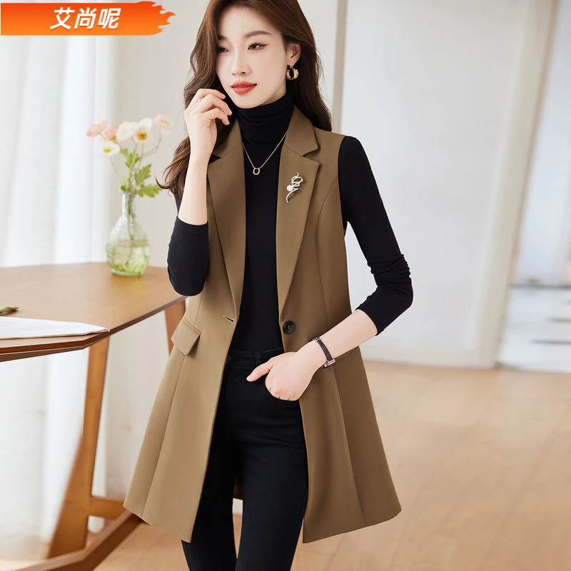 l中长款马甲女2024春秋新款韩版百搭气质西服外套马夹西装外穿背1