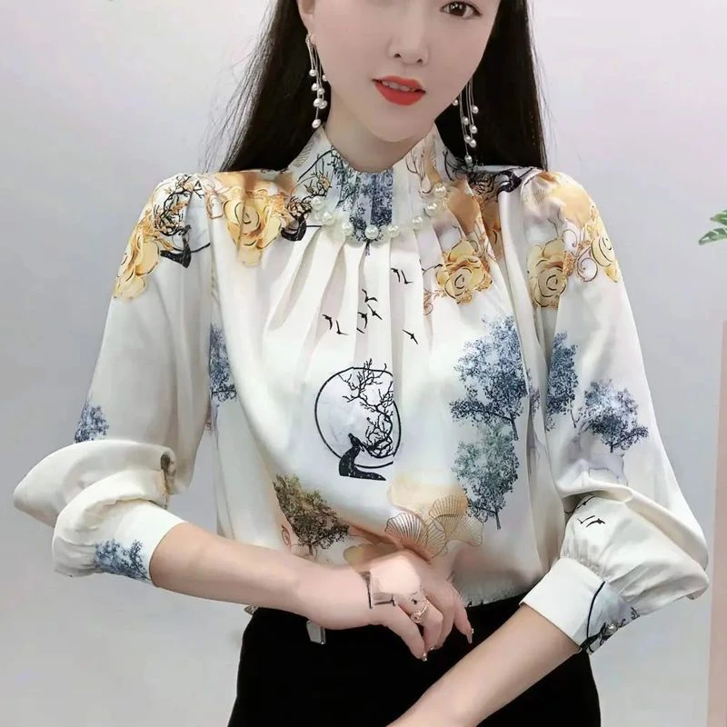 衫女2024春装新款百搭宽松妈妈T恤女长袖夏季印花上衣女时尚